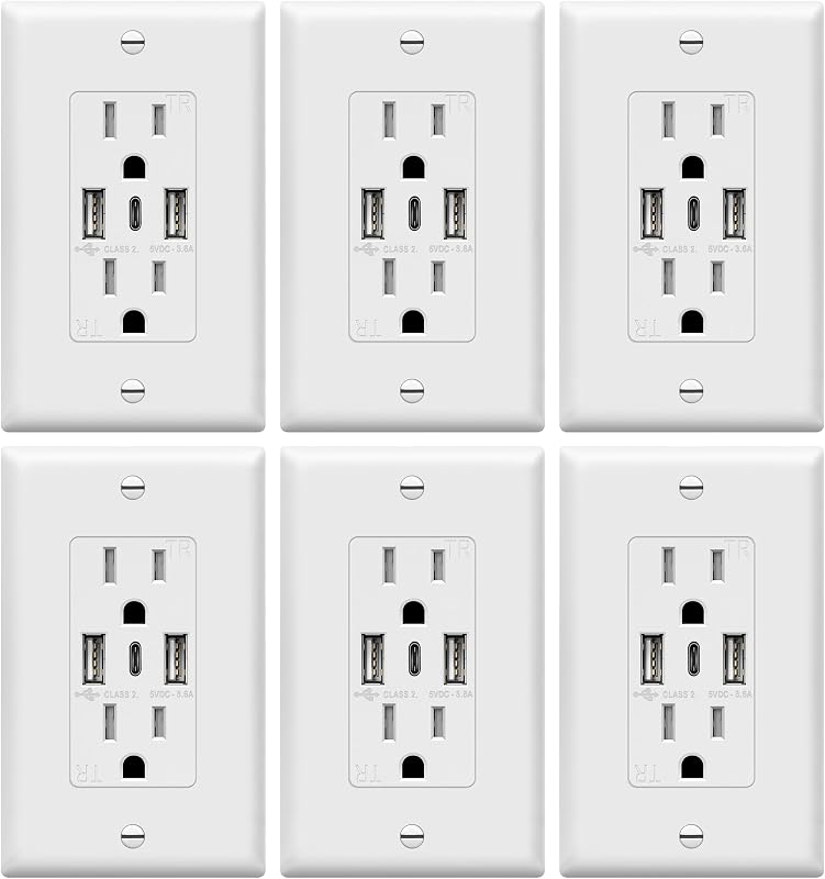 Toma USB tipo C 3 puertos 18W cert UL 6 Pack