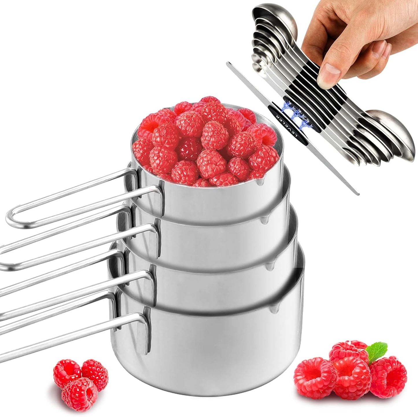 Set 13 Tazas y Cucharas Medidoras Acero Inox