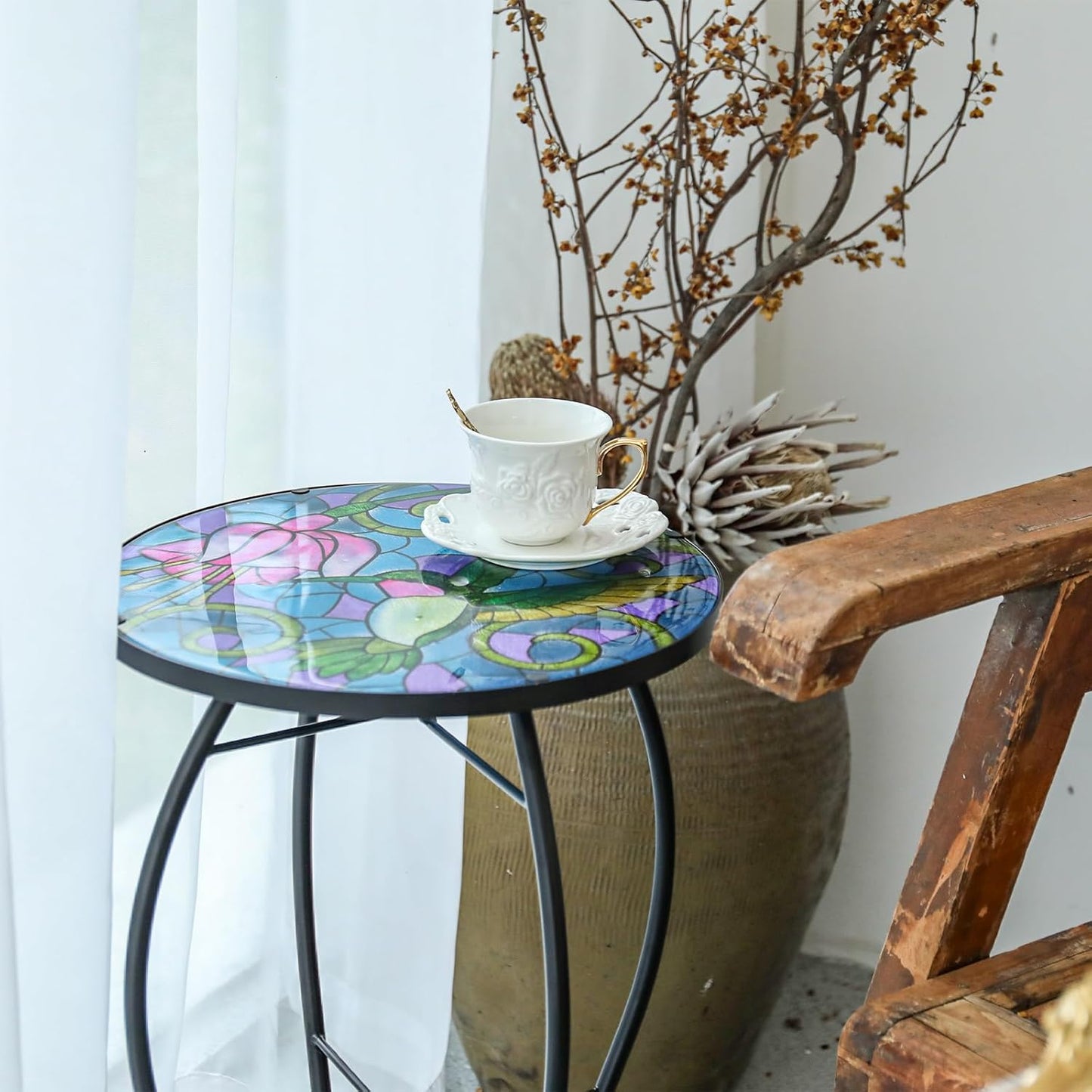 Mesa auxiliar mosaico para patio y balcón