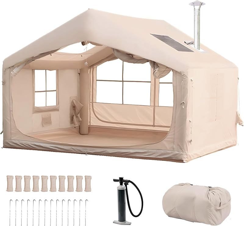 Tienda inflable camping con conector estufa lona