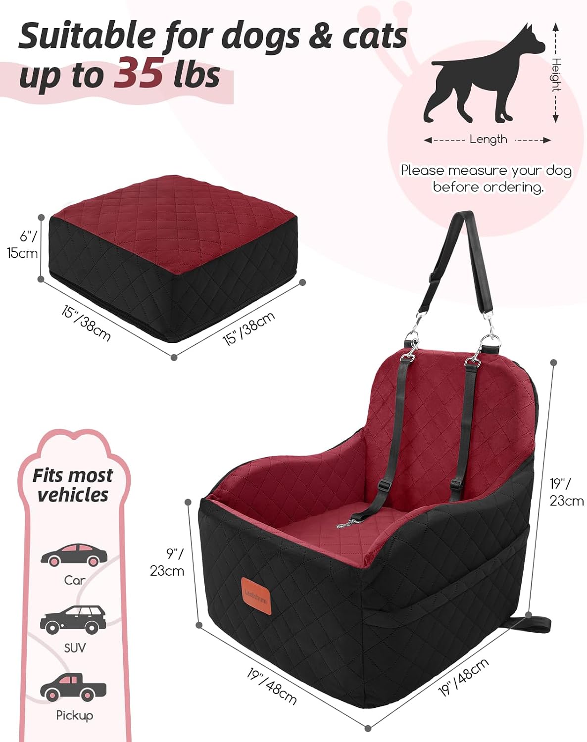 Asiento coche perros cama portátil cojín elevado desmontable