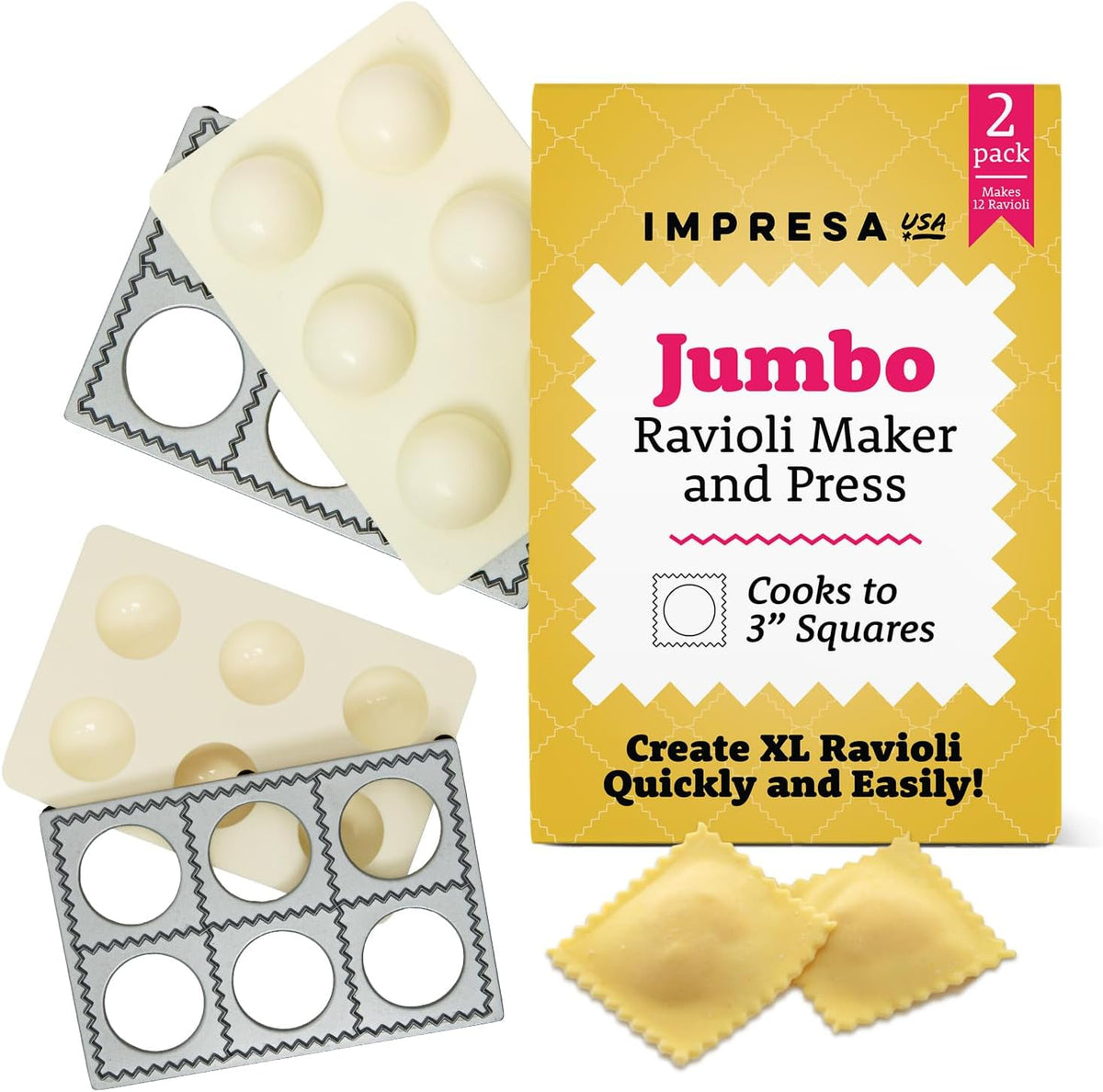 Jumbo Ravioli Maker 2en1 Plástico 2.5pulg 12 Cuadrados XL