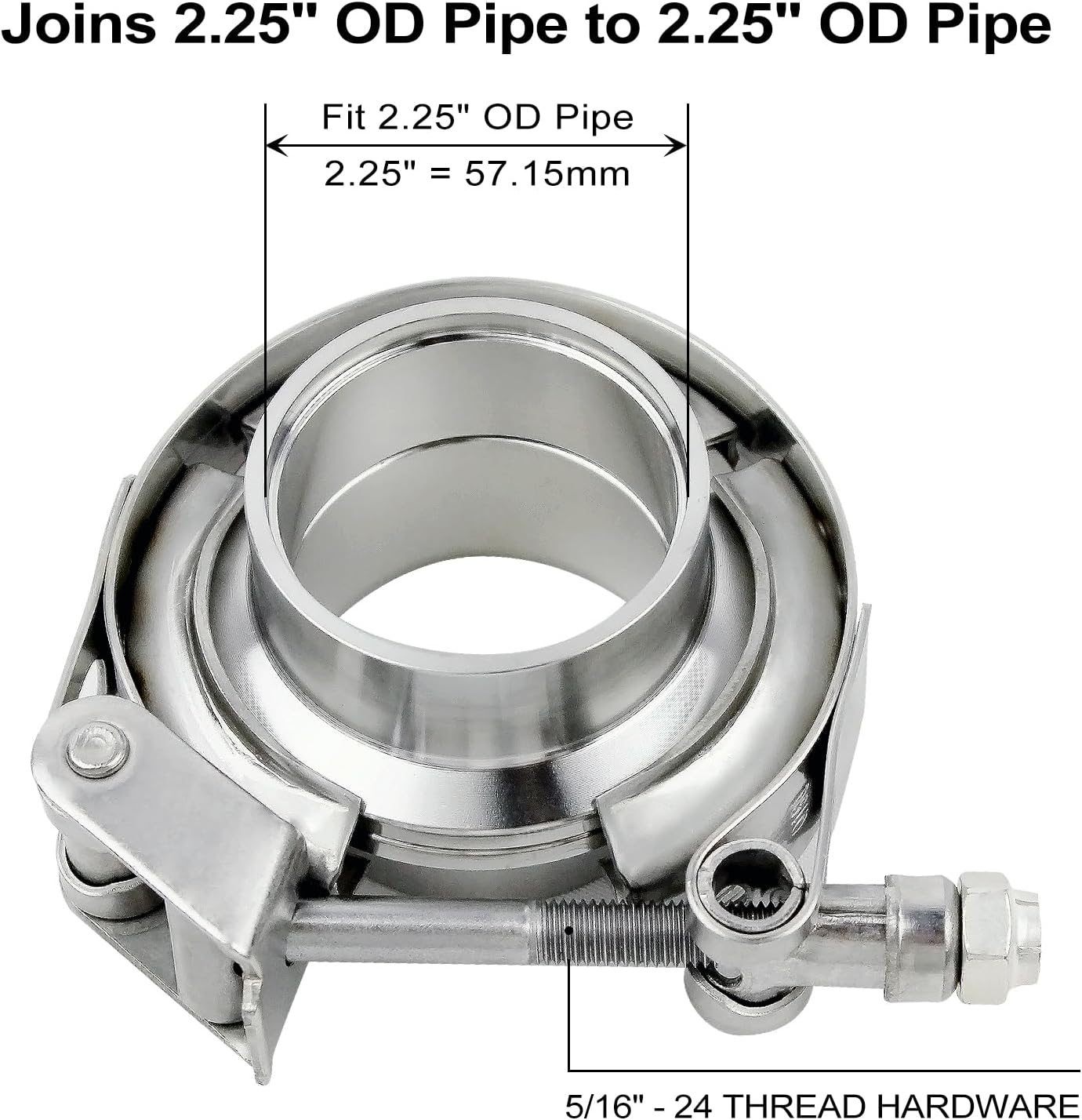 Abrazadera V 2.25" acero inox para escape automotriz