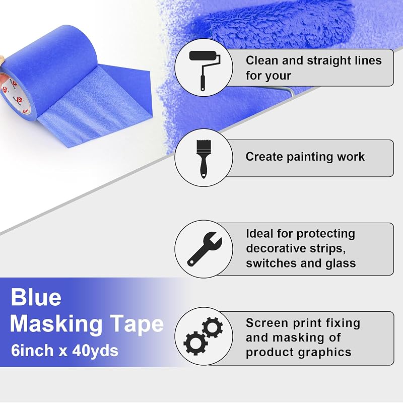 Cinta adhesiva azul ancha 6pulg x40yardas para corte láser