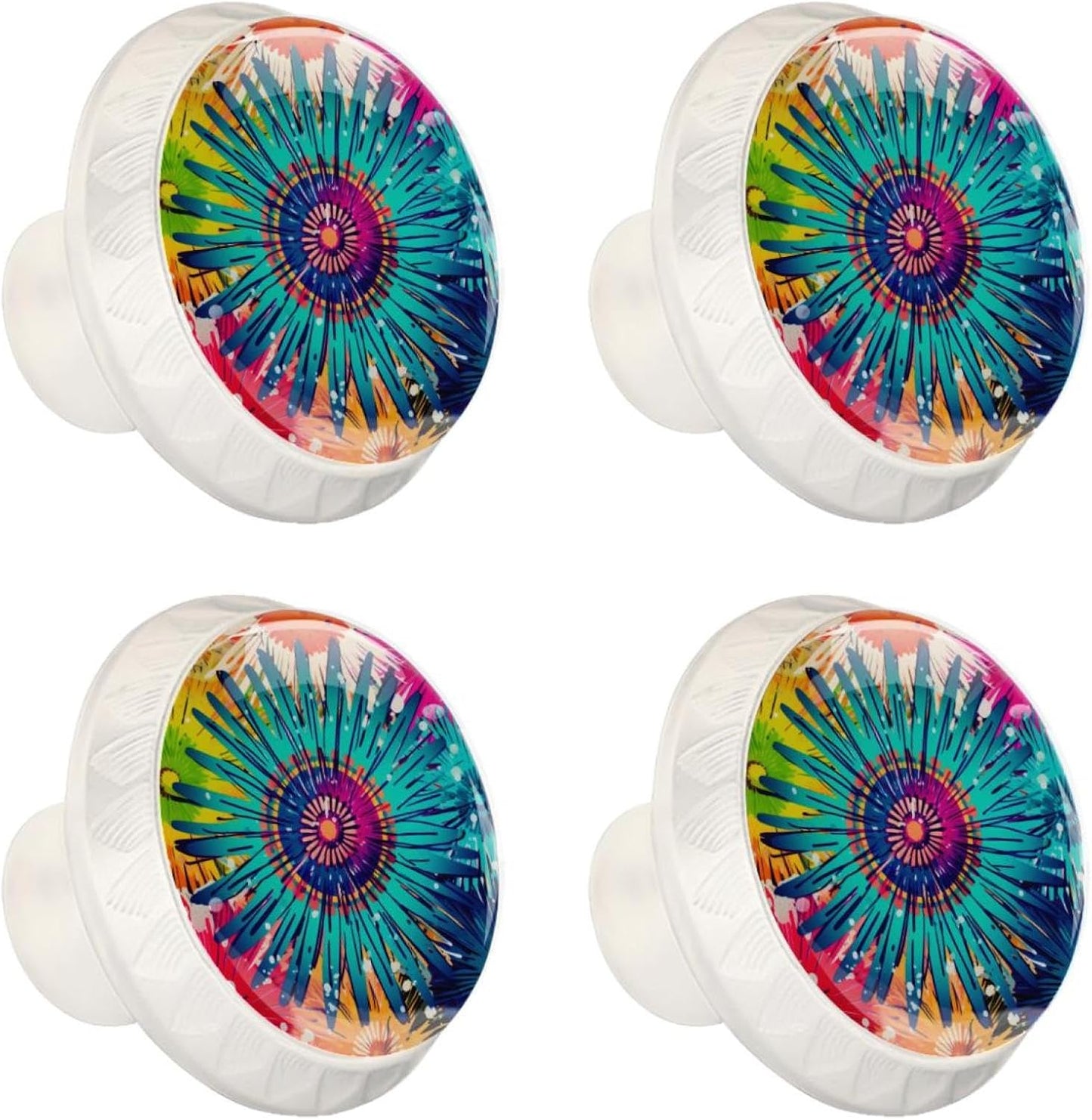 4 Pomos Blancos Floral Redondos para Cajones