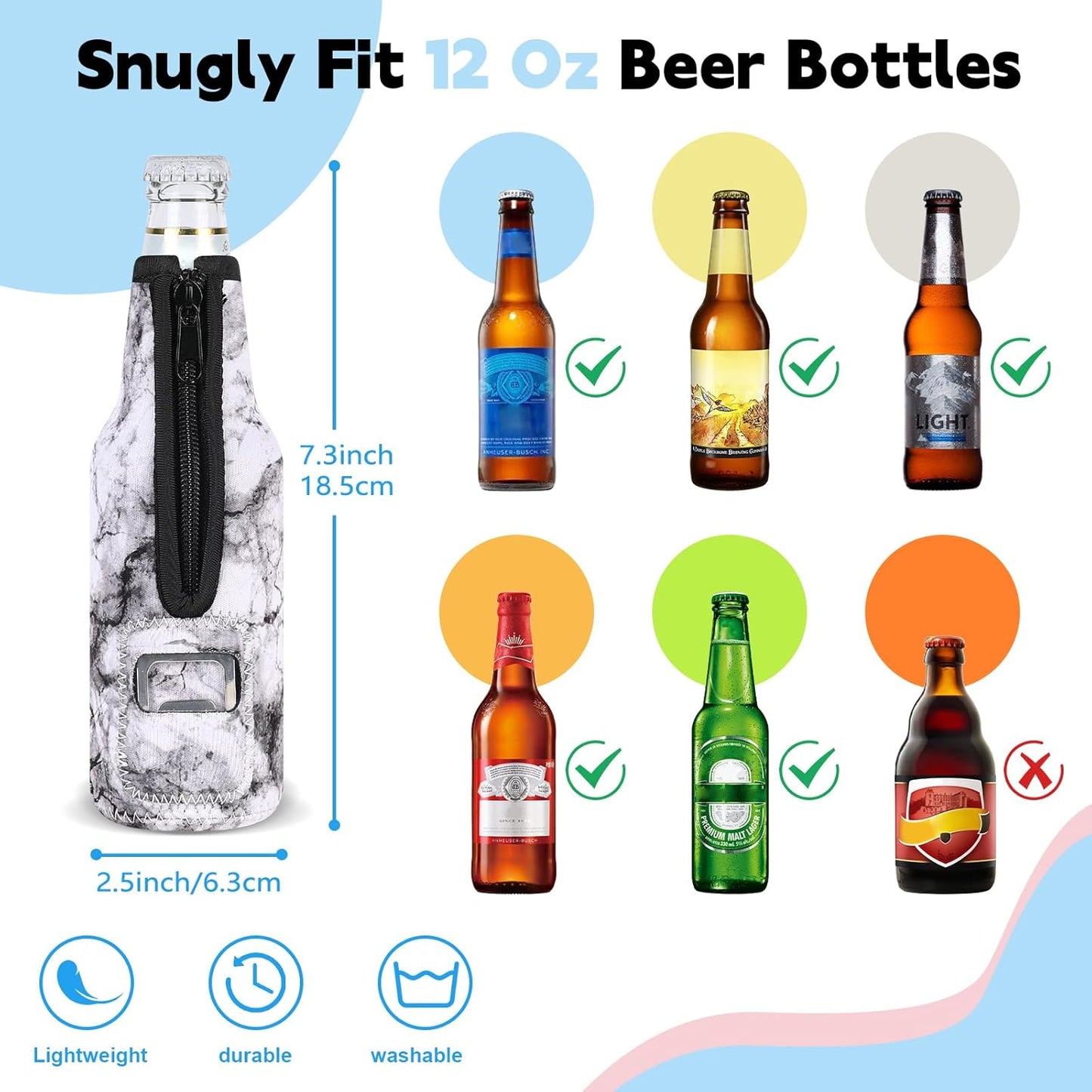 Pack 4 Fundas Neopreno Aislantes Botella 12oz Con Cremallera
