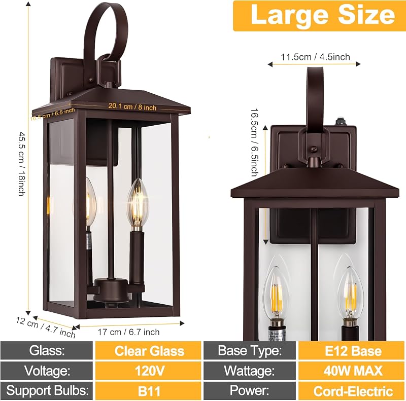 Luminaria exterior bronce 2 luces E12 18"