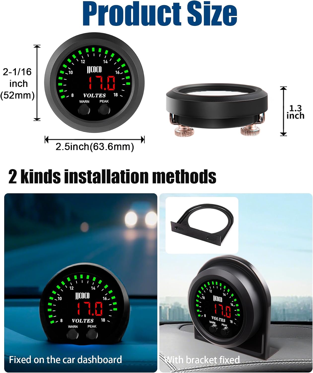 Medidor voltaje 8-18V con soporte coche camión 52mm