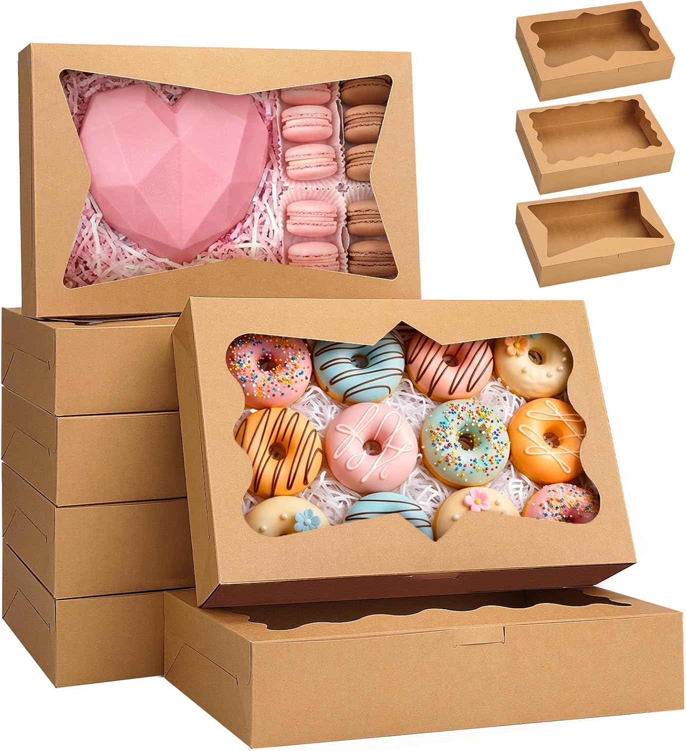 7 Cajas Panadería Blancas Ventana 3 Estilos Marrón