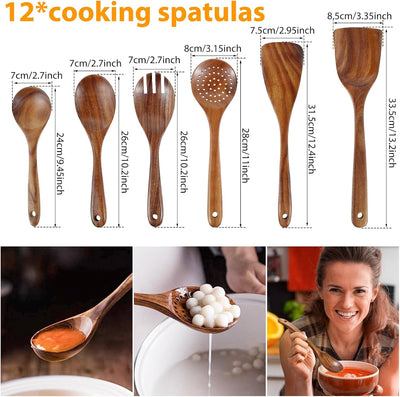 Set 12 cucharas teca con agujero colgar cocina