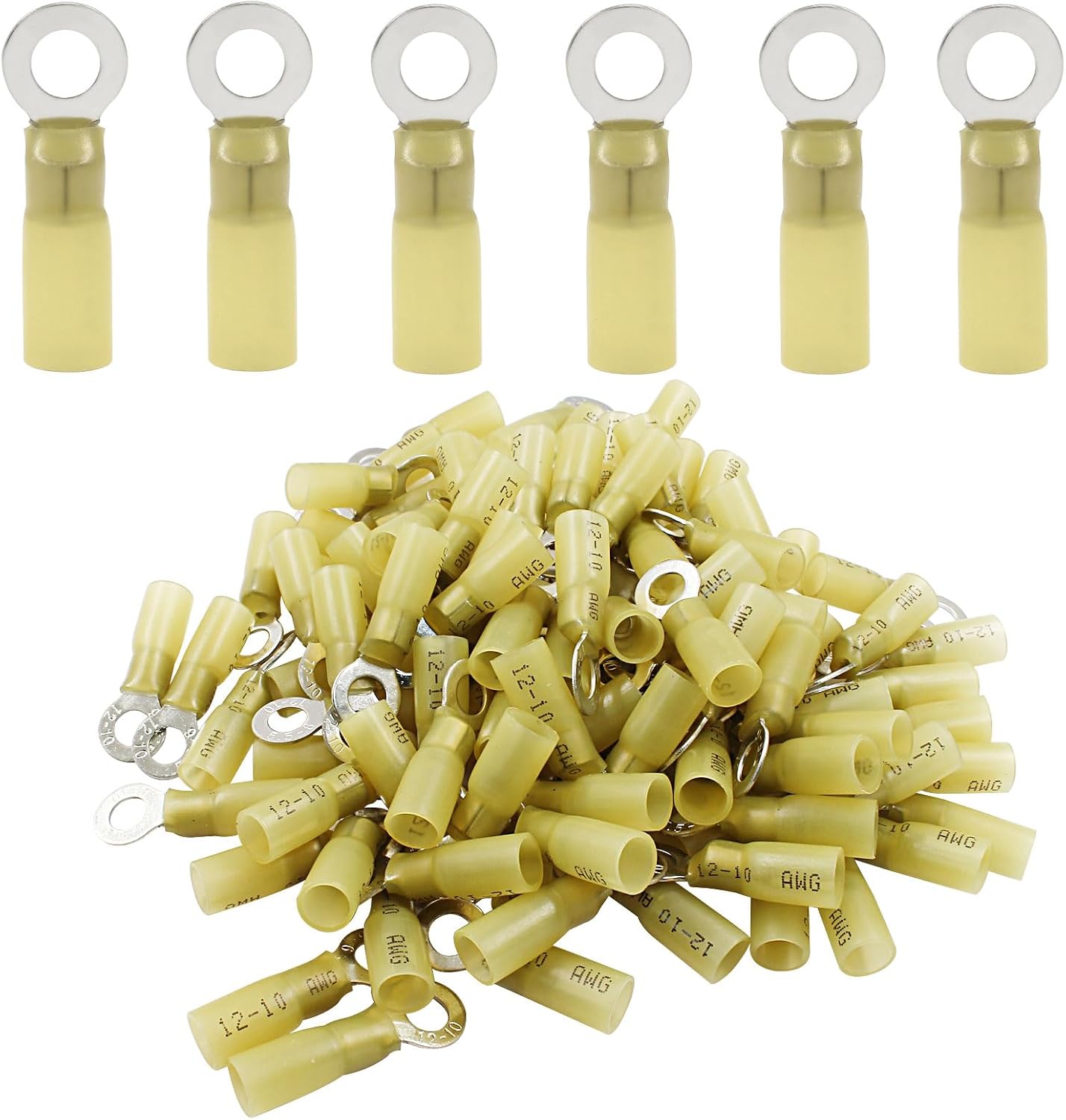 100 Terminales Anillo M6 Amarillo 12-10 AWG para Automóviles