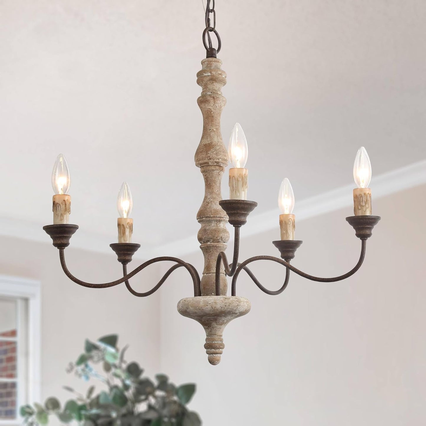 Candelabro rústico de madera 5 luces estilo francés
