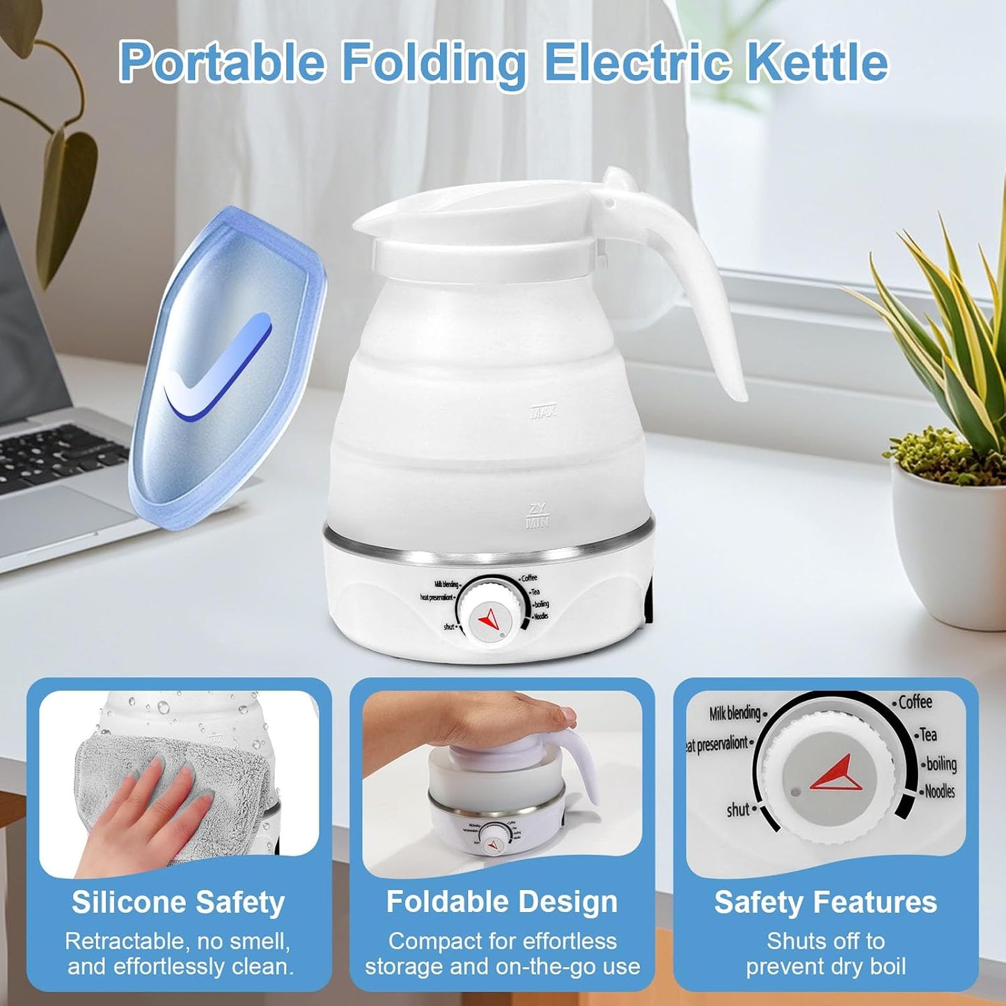 Hervidor eléctrico plegable para té y café 20.3oz blanco