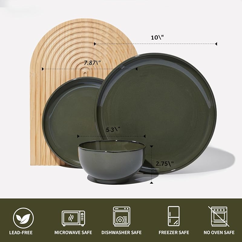 Set 18 Pzas Vajilla Terracota Esmalte Reactivo Grande Verde