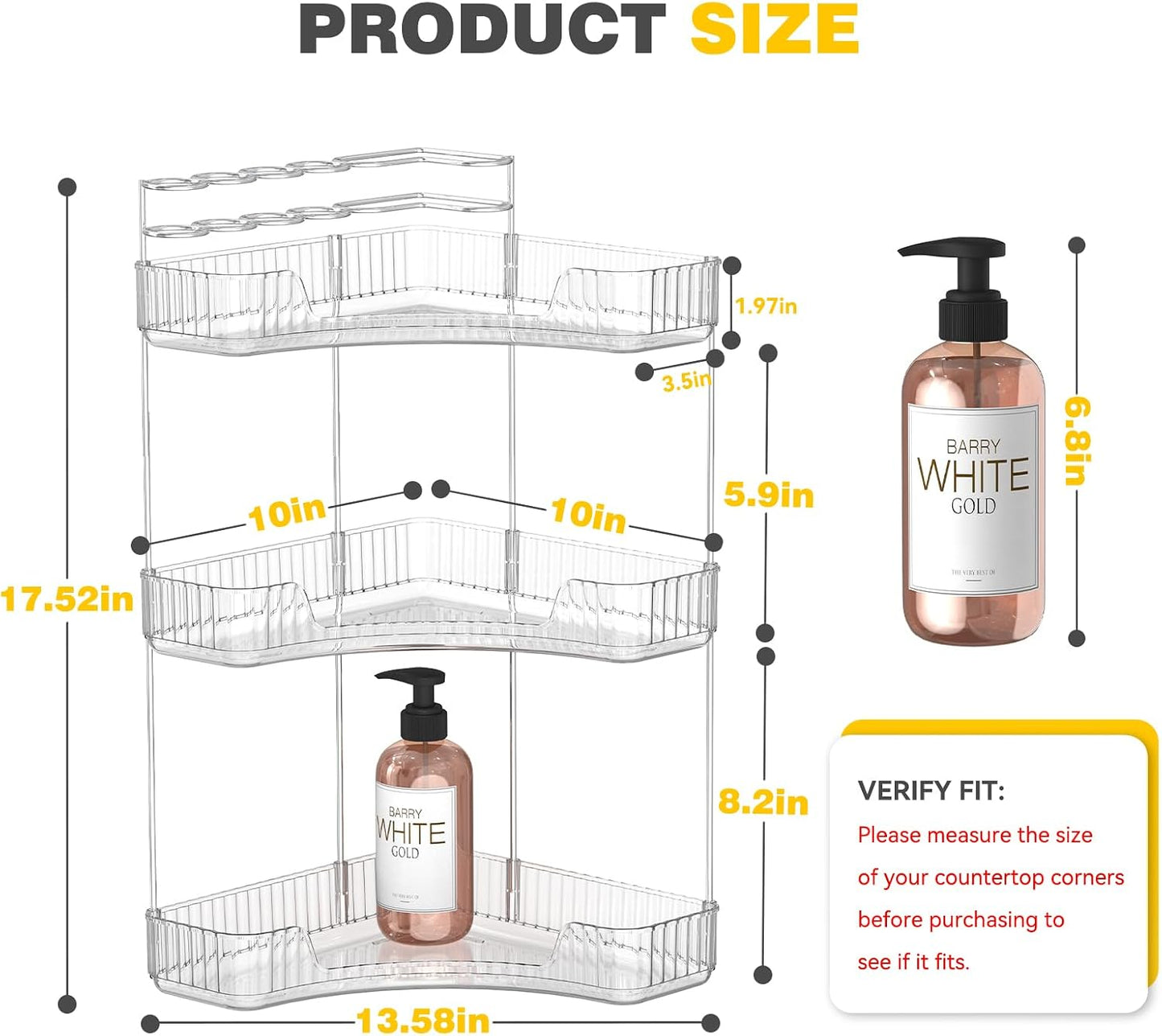 Organiz. esquinero baño 3 niveles soportes cepillos maquillaje