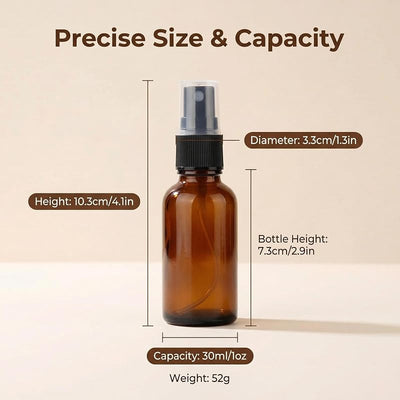 5 Botellas Spray Vidrio Ámbar 1oz Rellenables Viaje