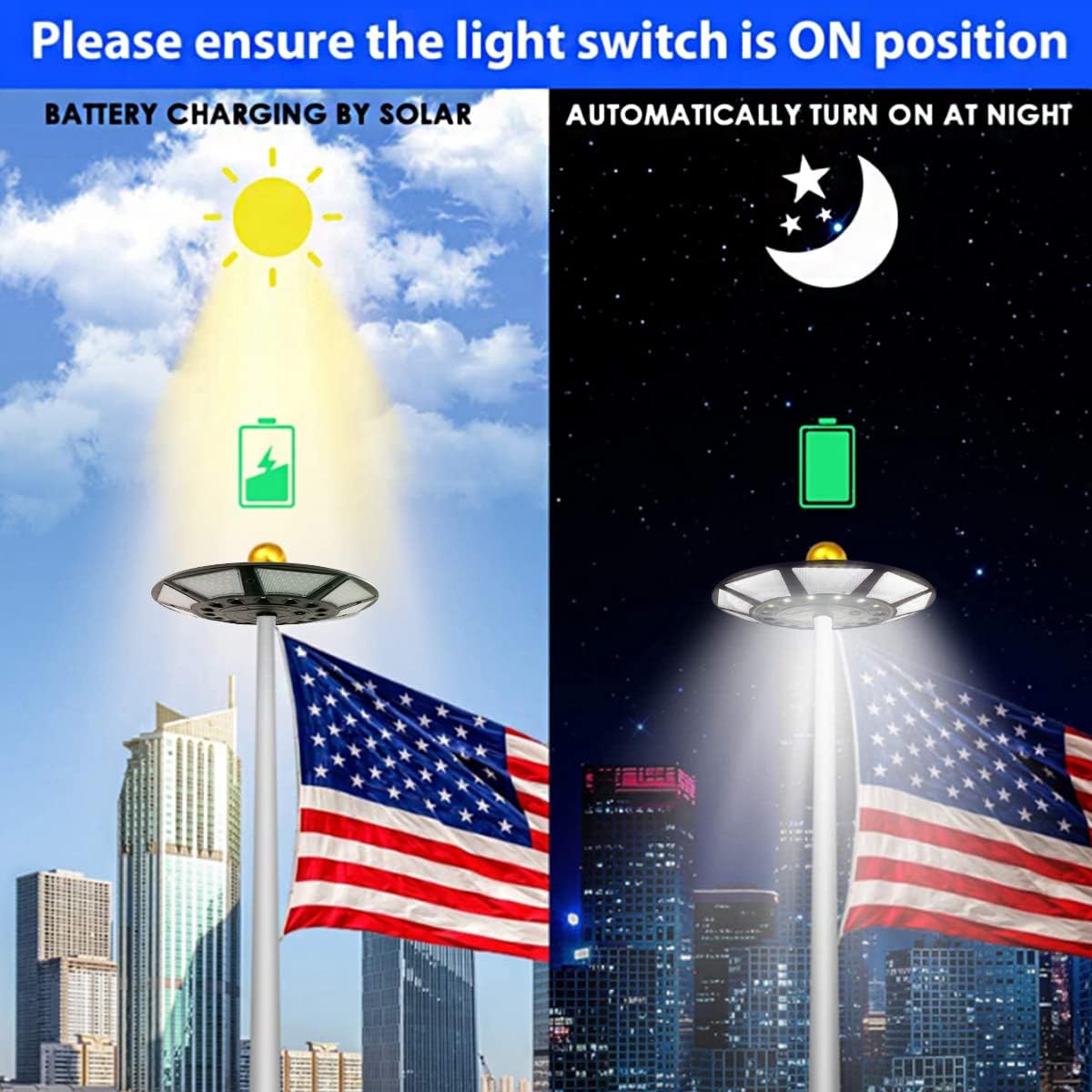 Luz asta bandera solar 266 LED 4200lm 15-25ft