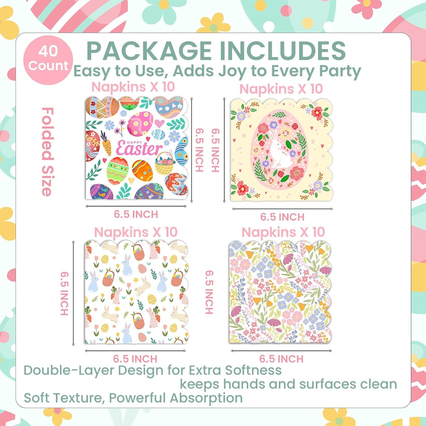 Servilletas Decoupage Pascua 40uds 13x13pulg Conejo Flores