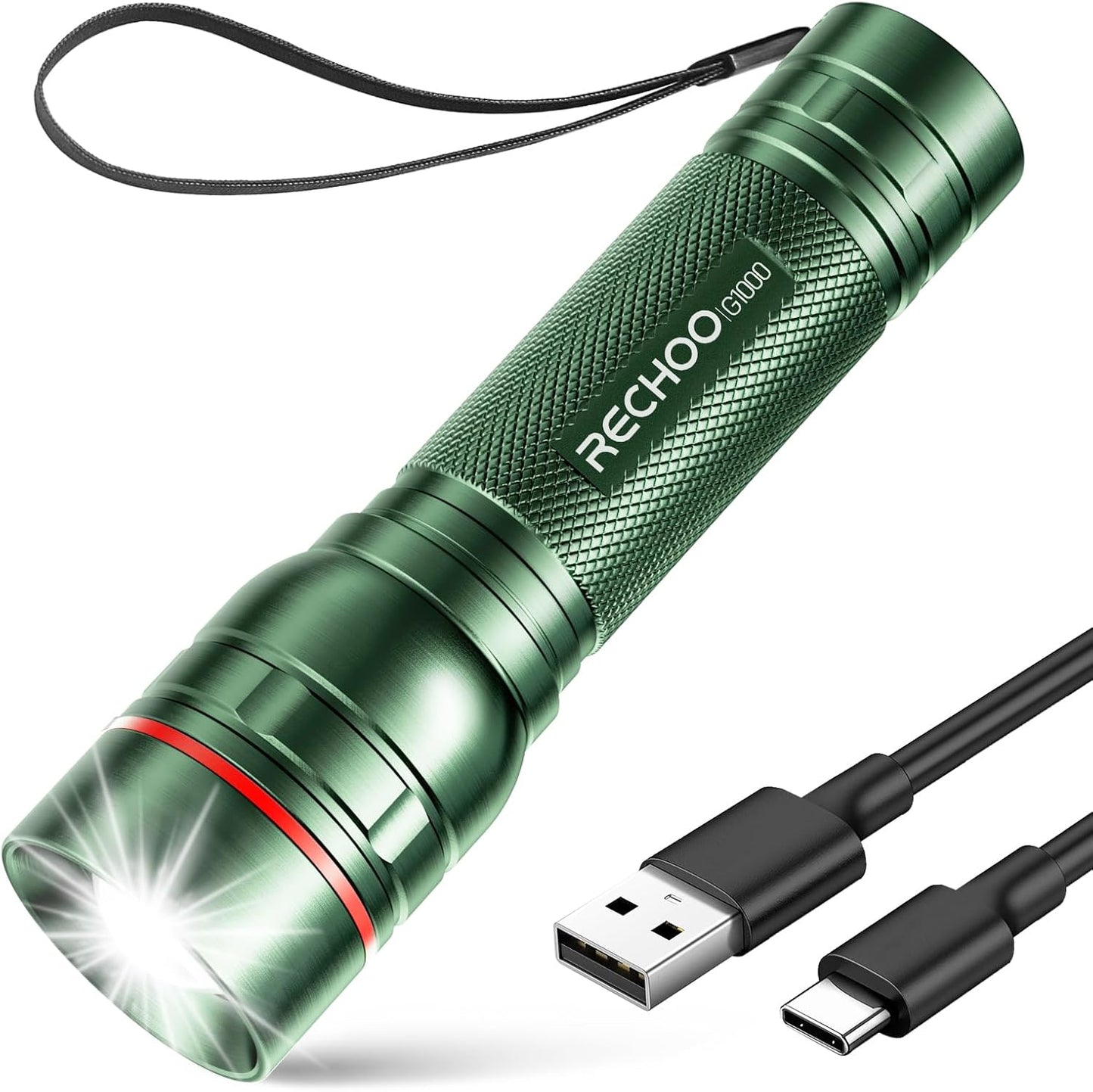 Linterna LED recargable G1000 3 modos luz táctica verde