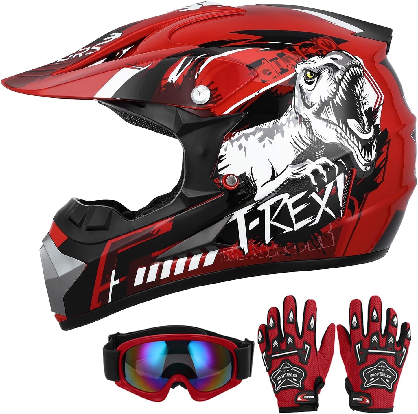 Casco motocross para niños 5-14 años con gafas y guantes