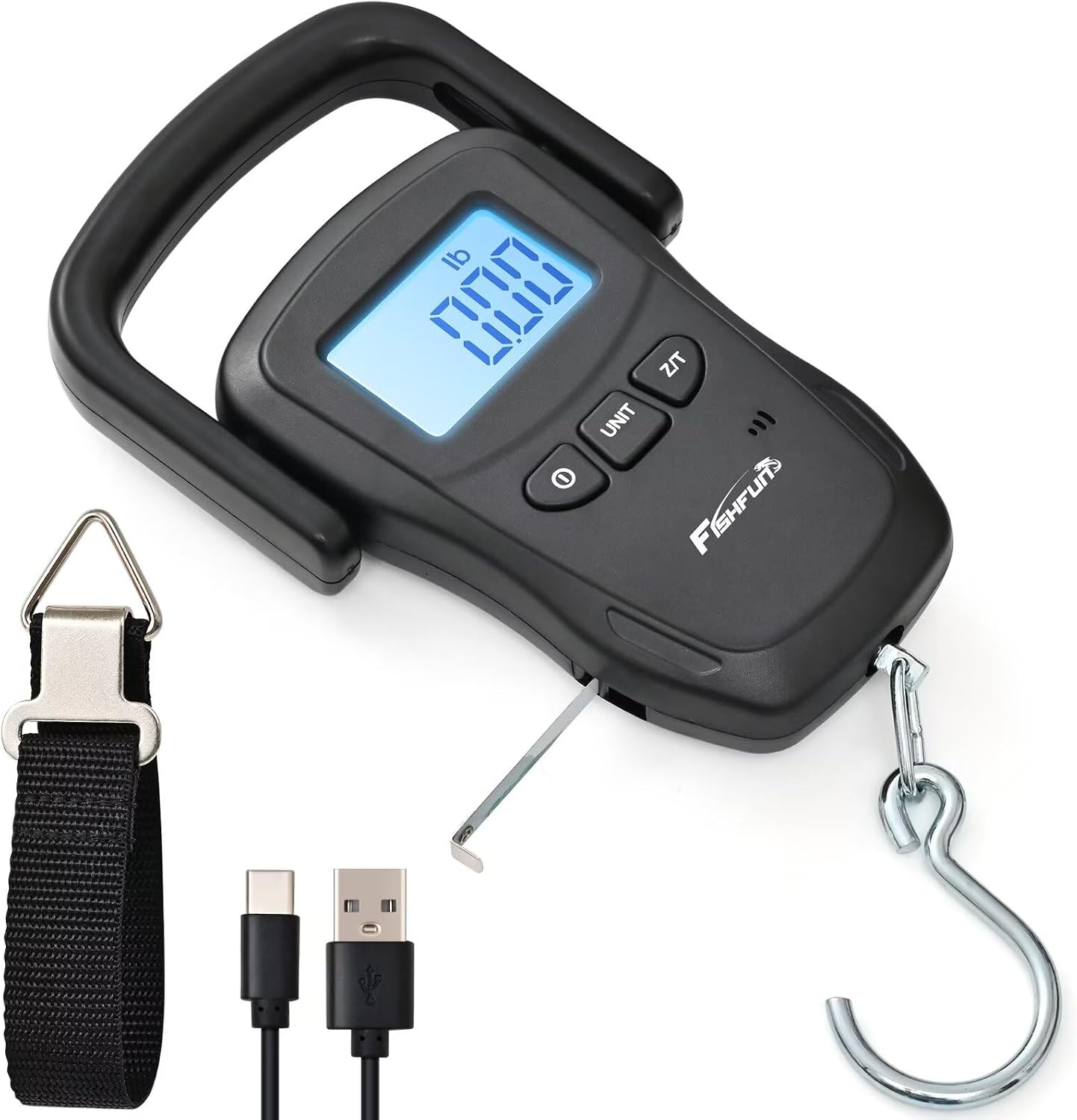 Báscula pesca digital recargable 110lbs con cinta métrica