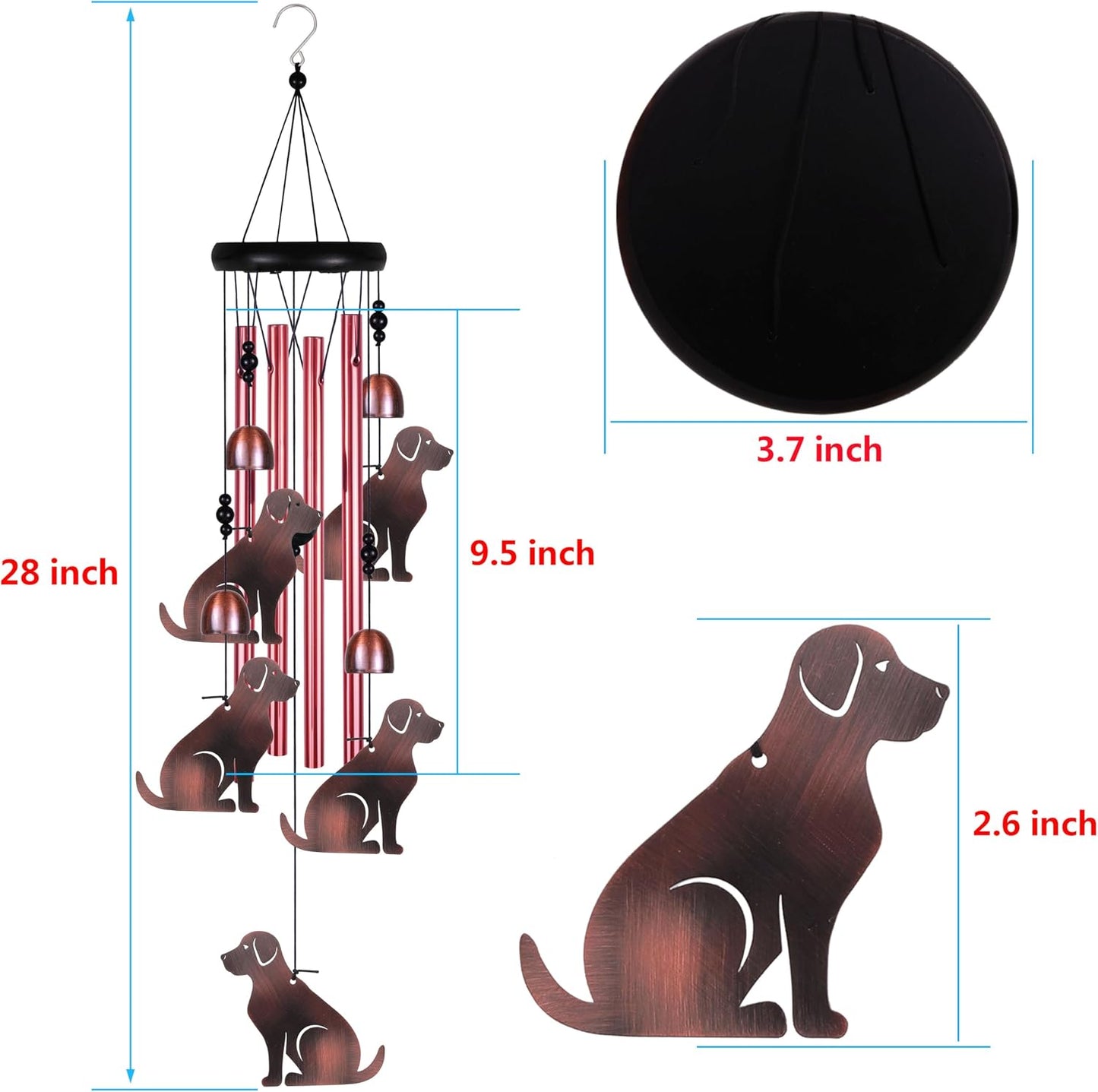 Campanillas viento para perros 28" hogar balcón