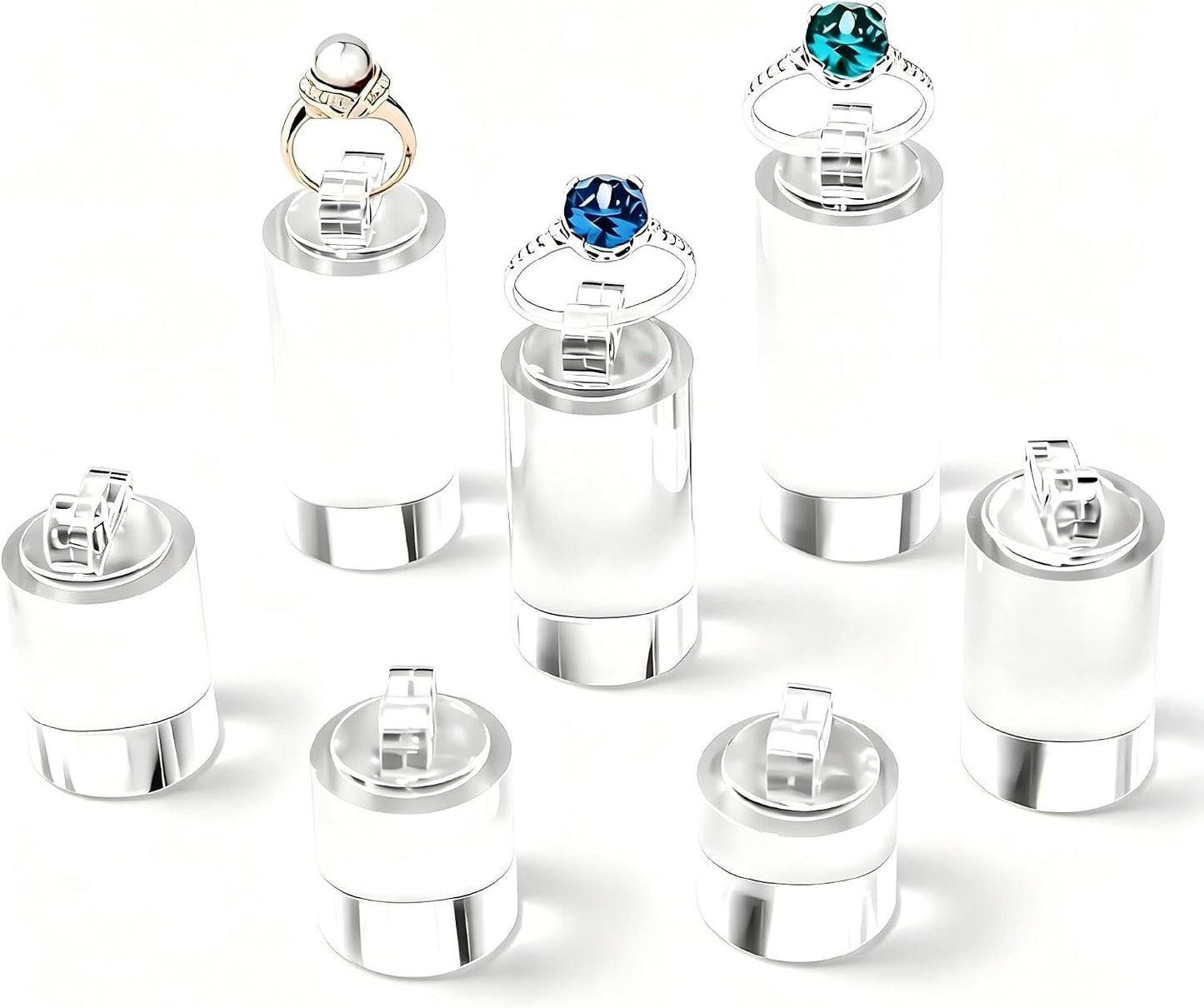 7 Soportes Acrílico Cilindro Transparente para Anillos