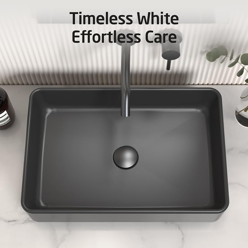 Fregadero rectangular encimera 20pulg negro mate cerámica