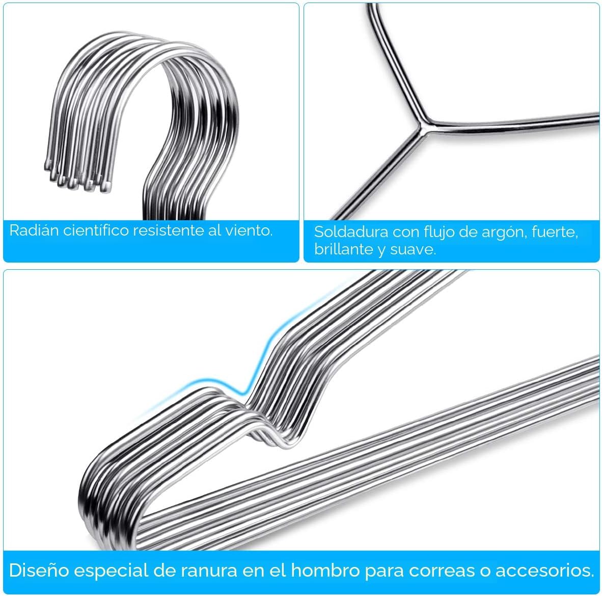 Perchas acero inox 40 pzas ultrafinas 16.5"
