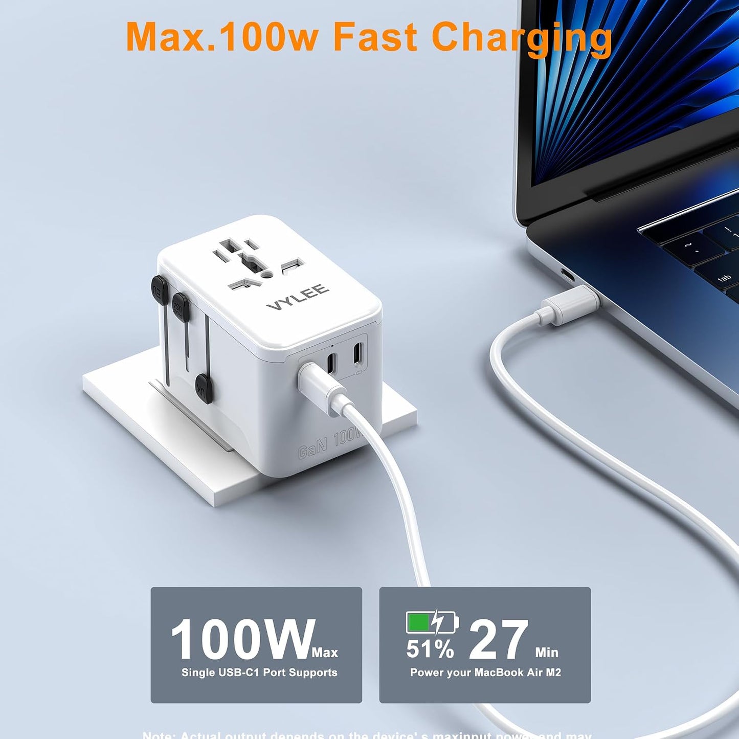 Adaptador viaje universal PD100W con 3 USB C y 1 USB A