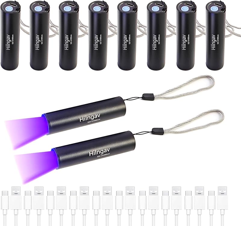 10 Linternas UV 395nm LED USB C portátiles para detección