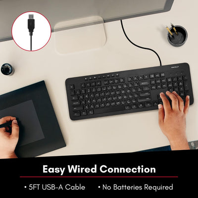 Teclado ergonómico USB con cable 5ft para portátil y escritorio