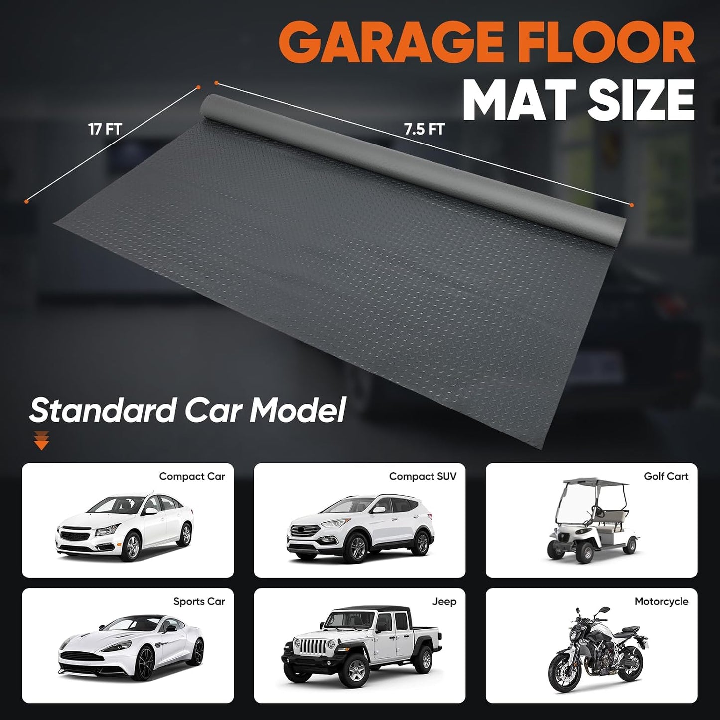 Tapete garaje 7.5x17ft placa diamante antiderrap
