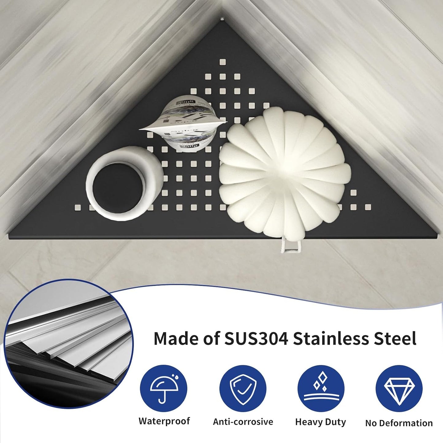 Estante ducha esquina acero inox 304 negro mate 10"