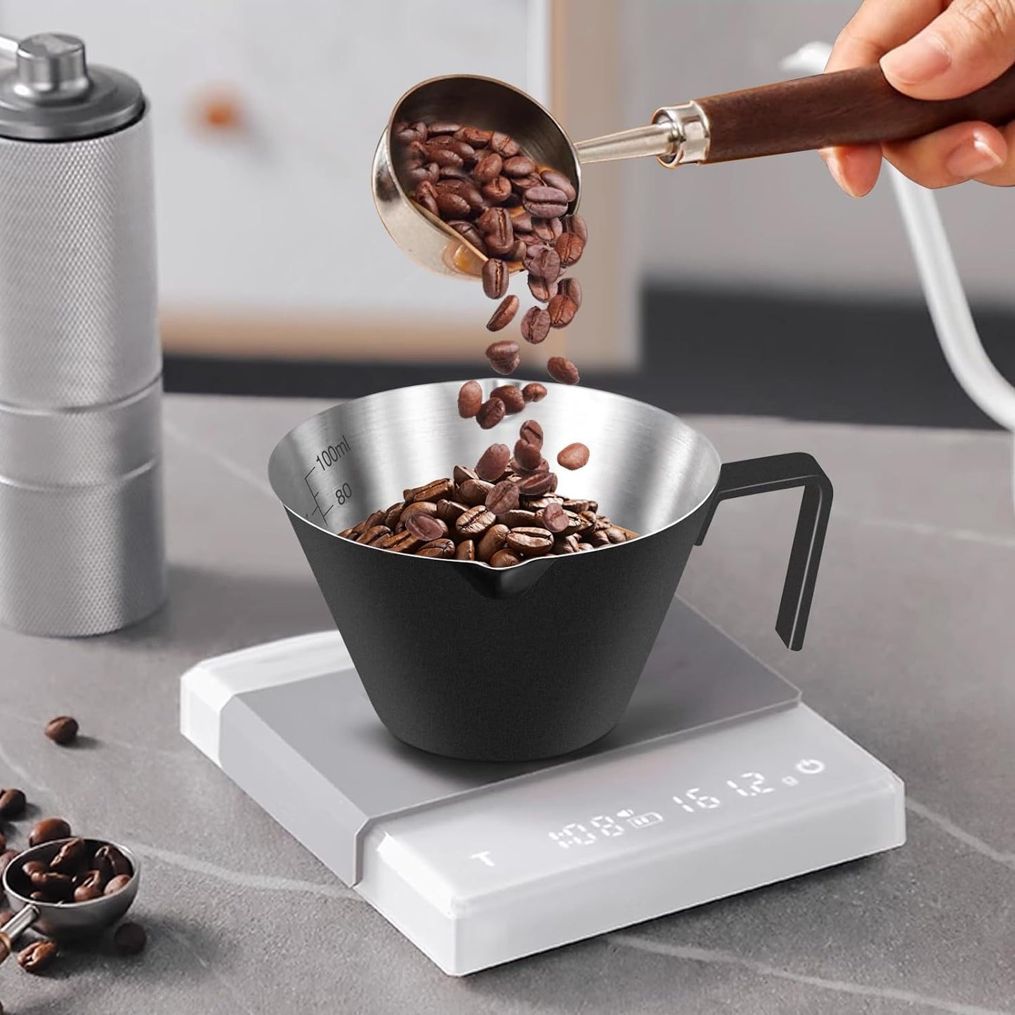 Taza café espresso acero inox doble boquilla 3.4oz negro