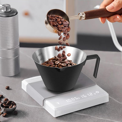 2 Pzas Taza Espresso Acero Inox Asa Medidora 3.4oz Negro