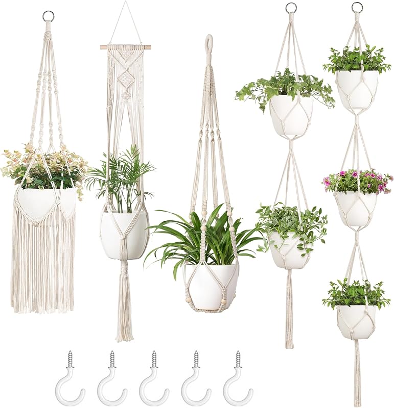 5 Ganchos Macramé para Macetas Colgantes Interiores