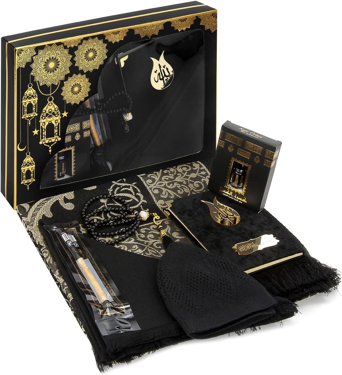 Set regalo islámico con alfombra oración, cuentas y gorro
