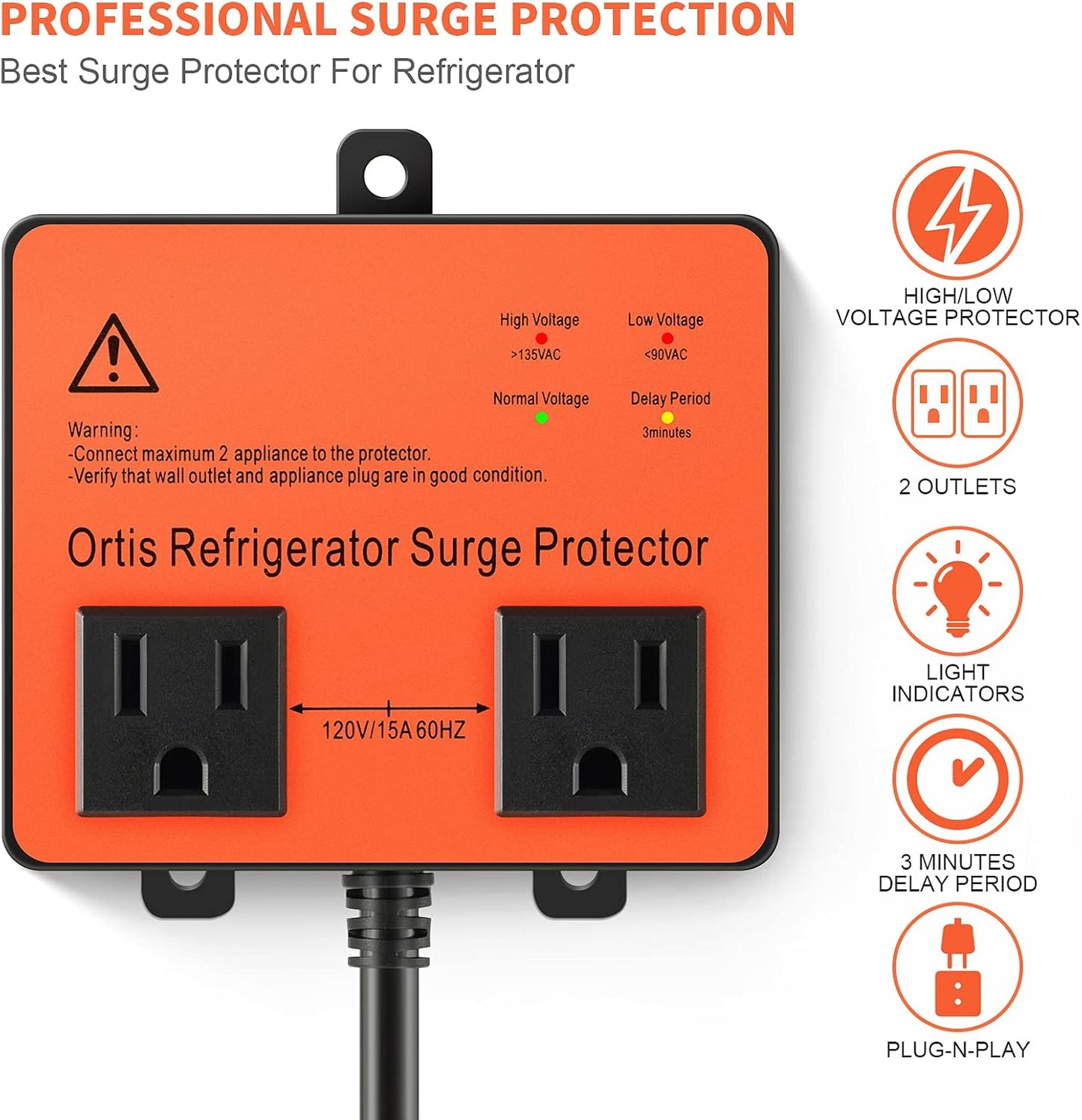 Protector voltaje refrigerador doble salida con retardo 5pies