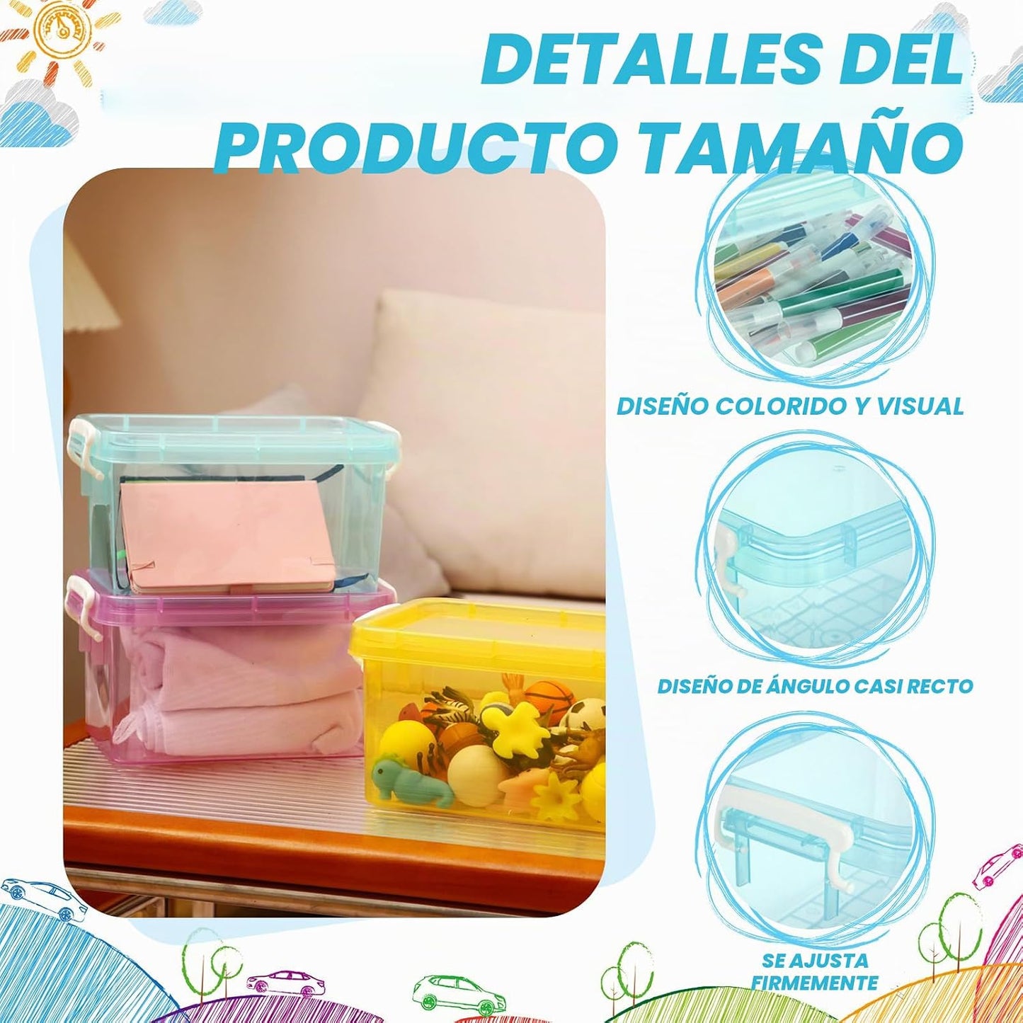6 Pzas Contenedores Plástico Coloridos 4qt Apilables
