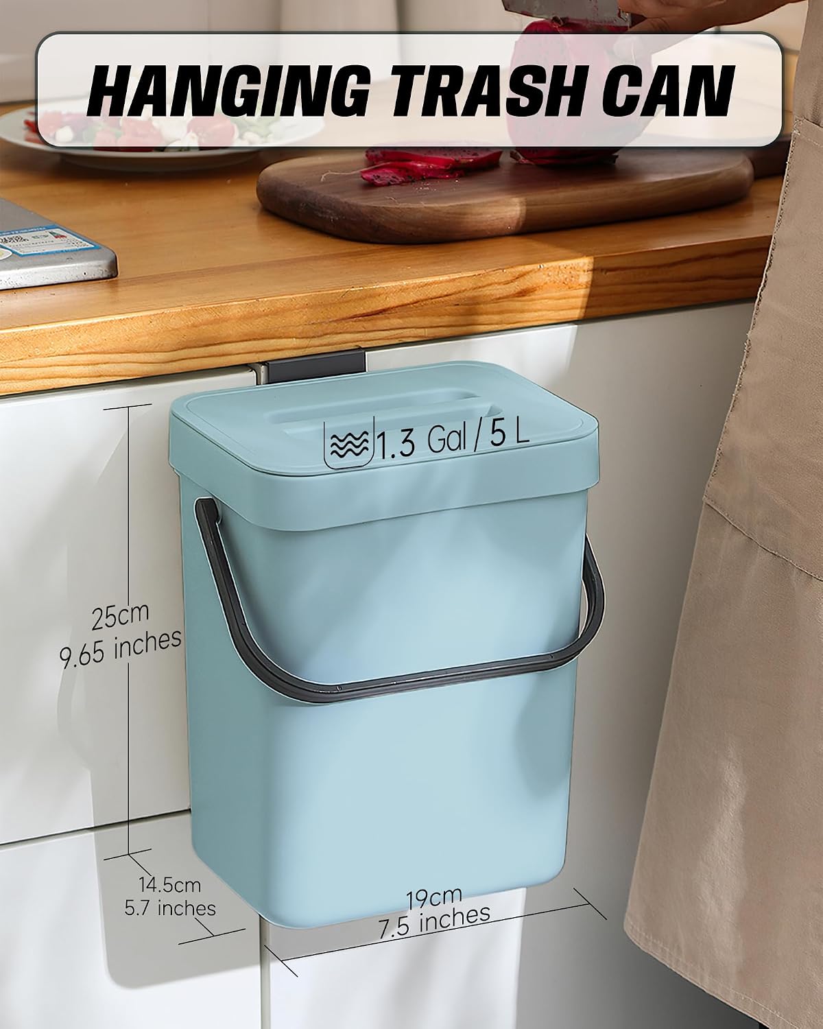 Bote basura 1.3gal con tapa colgante cocina