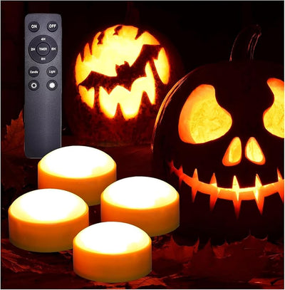 4 Luces LED Parpadeantes Naranjas Halloween con Control Remoto