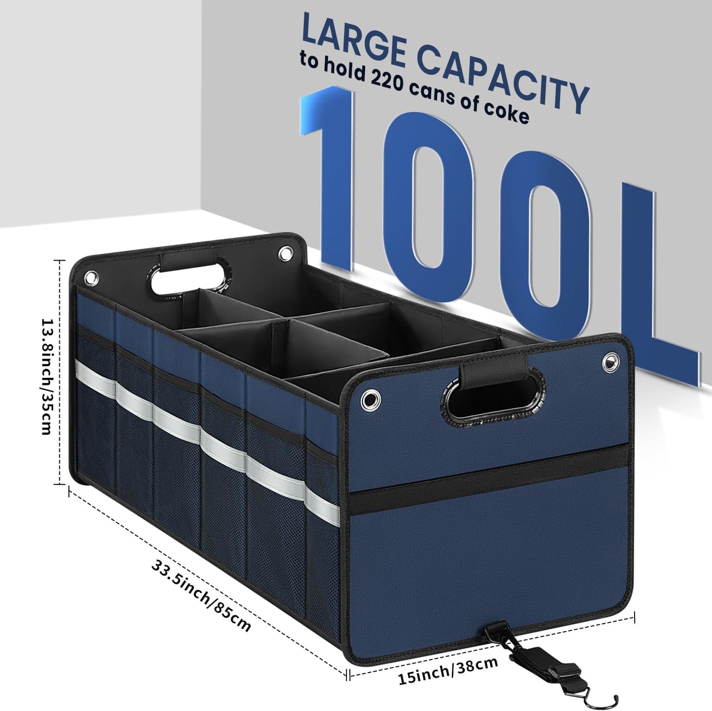 Organiz. maletero automóvil 100 litros plegable azul