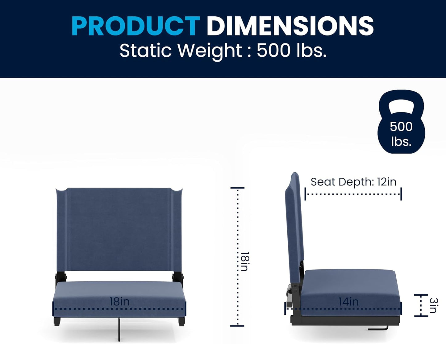 Asiento estadio portátil acolchado plegable 500lb azul