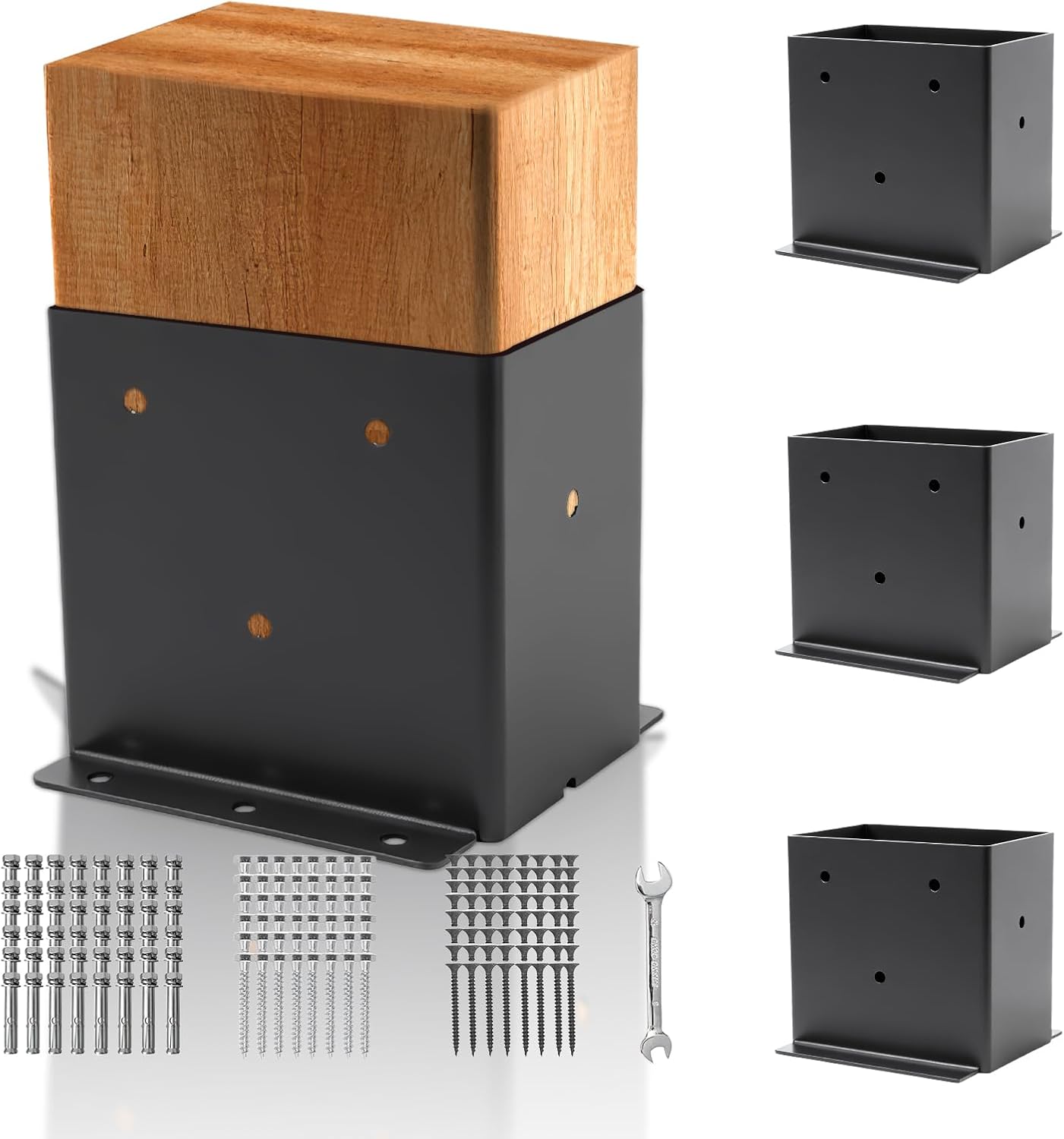 Set 4 anclas poste acero carbono 4x6" soporte exterior