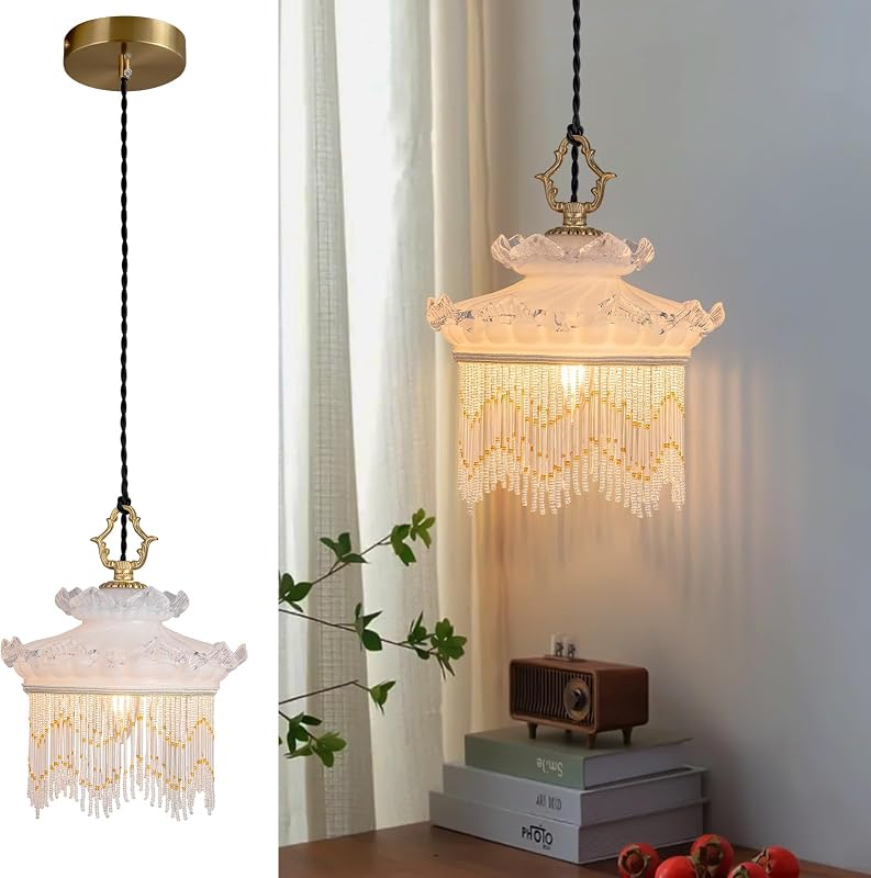 Lámpara colgante vidrio vintage con borlas altura ajustable