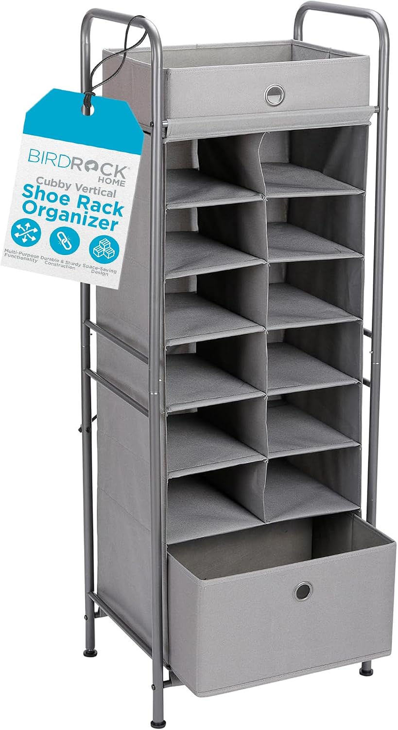 Zapatero vertical 12 cubos cajón gris torre