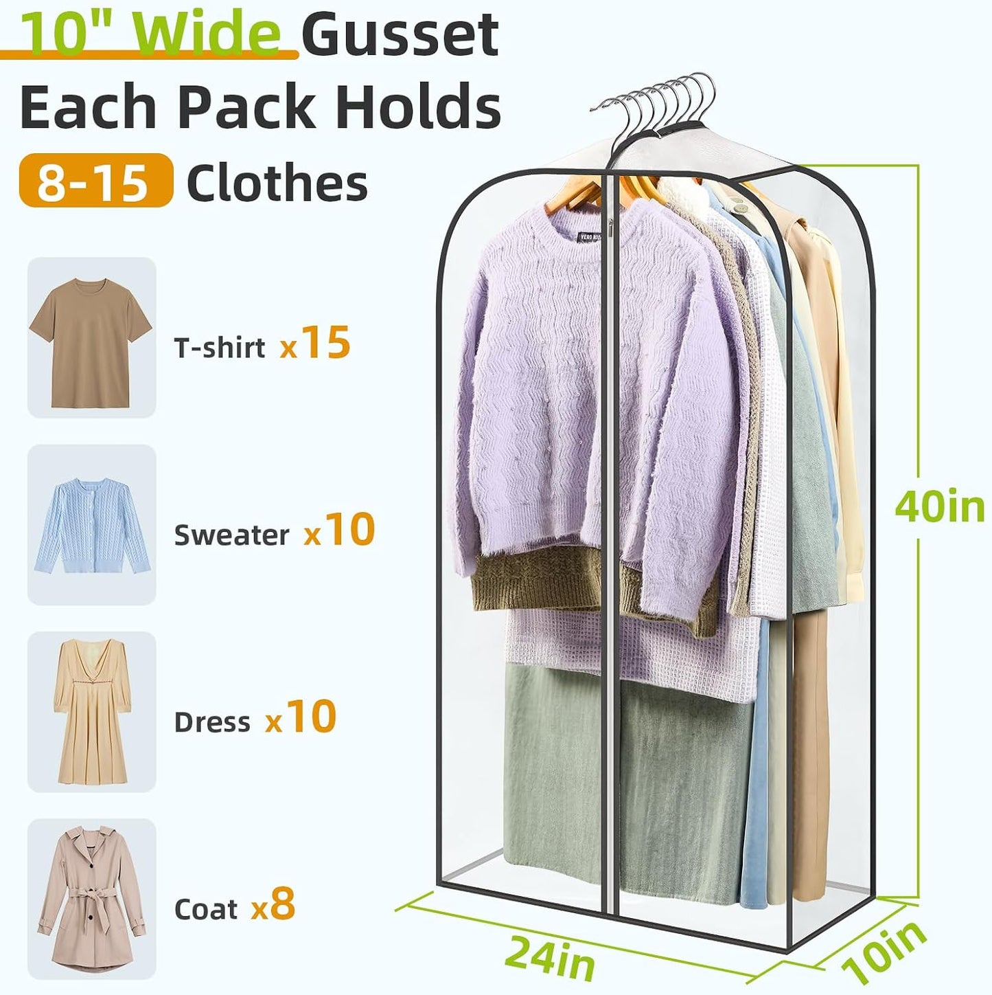 6 Bolsas Transparentes para Colgar Ropa 10pulg