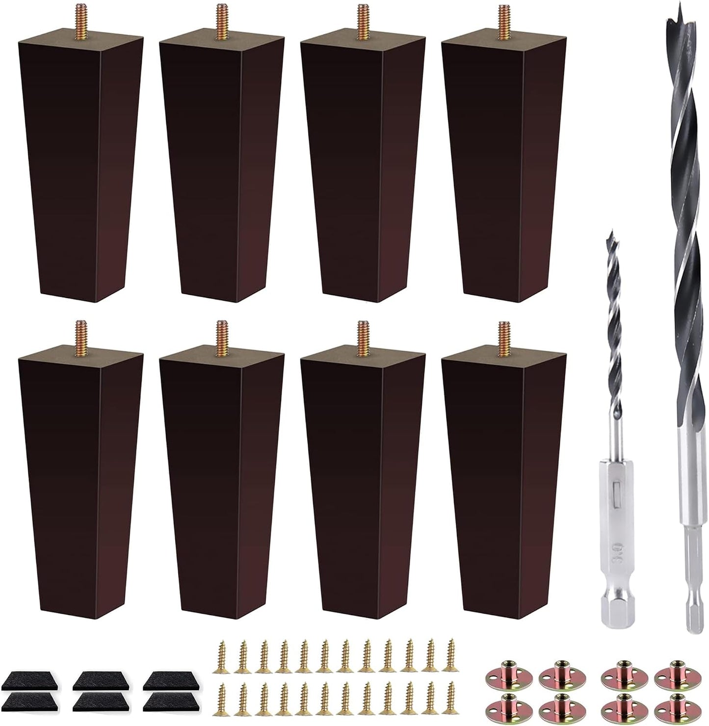 Set 8 patas cuadradas para cama madera 6pulg marrón oscuro