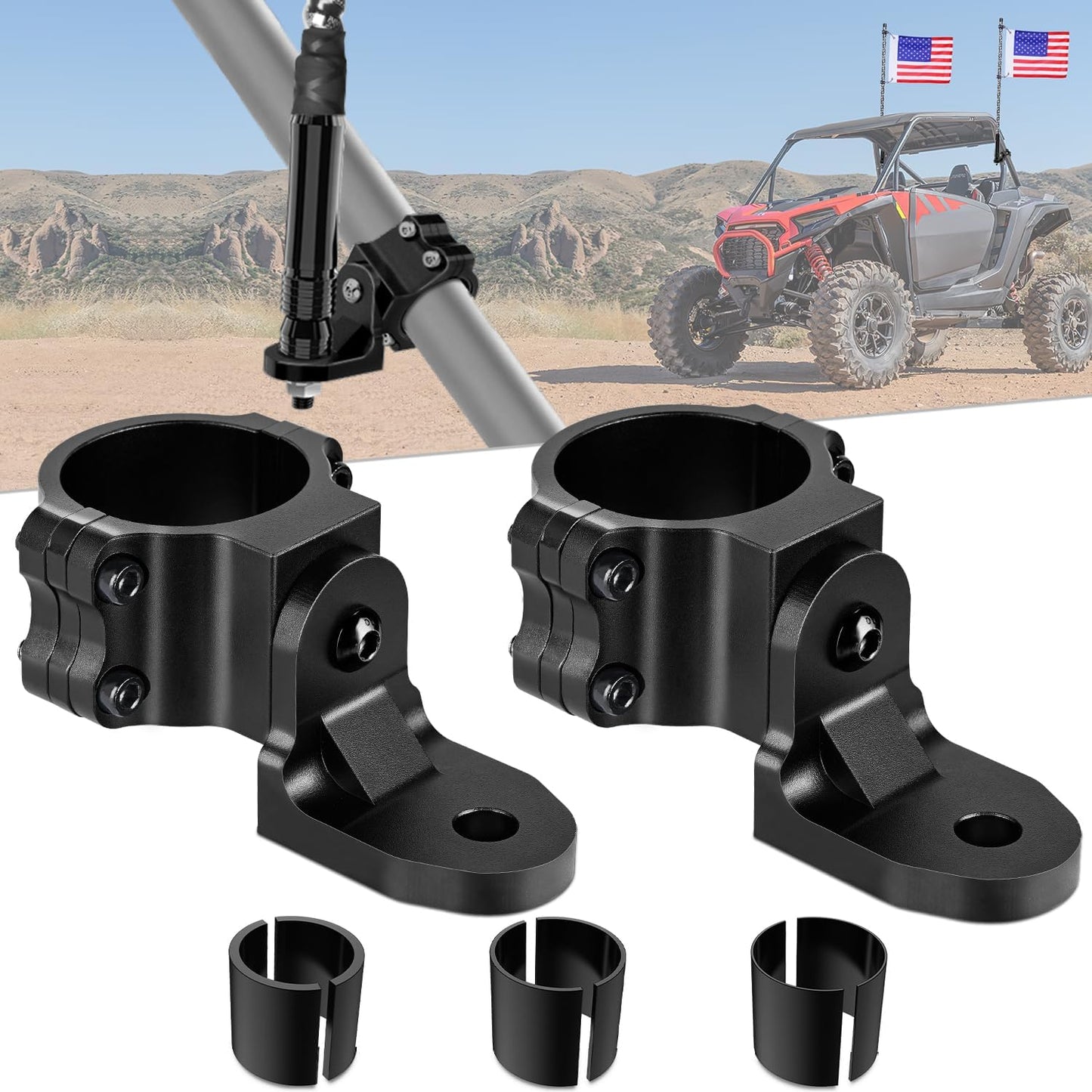 Soporte antena UTV ajustable negro Polaris RZR Can Am